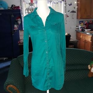 Aquamarine long sleeve womens buttondown blouse